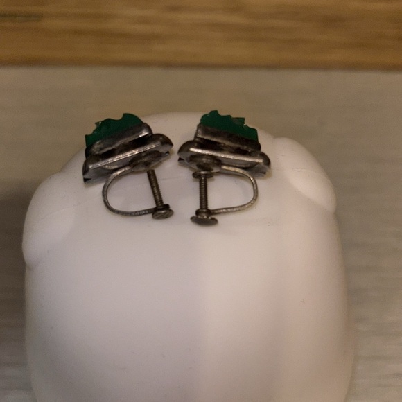 Vintage Rare Green Onyx Earrings silver - Picture 2 of 3